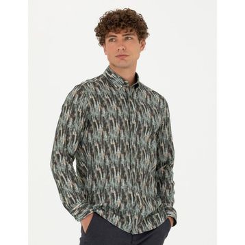 Pierre Cardin 50275924-VR027 Haki Desenli Erkek Gömlek