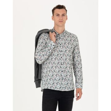 Pierre Cardin 50276458-VR152 Koyu Mint Desenli Erkek Gömlek
