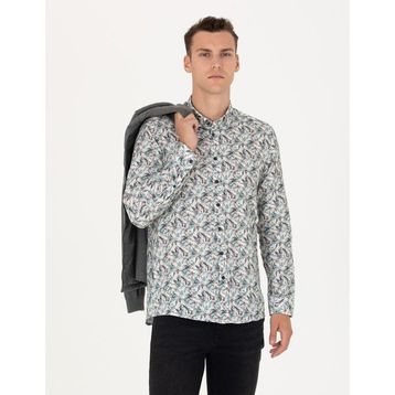 Pierre Cardin 50276458-VR152 Koyu Mint Desenli Erkek Gömlek