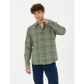 Pierre Cardin 50276542-VR027 Haki Desenli Erkek Gömlek