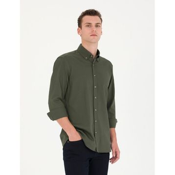 Pierre Cardin 50276553-VR027 Haki Desenli Erkek Gömlek