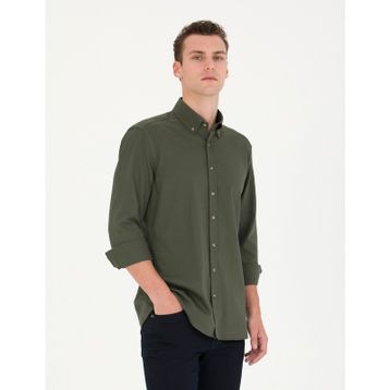 Pierre Cardin 50276553-VR027 Haki Desenli Erkek Gömlek