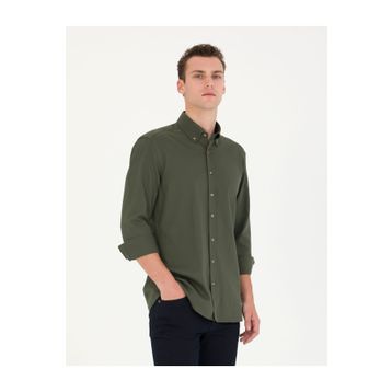 Pierre Cardin 50276553-VR027 Haki Desenli Erkek Gömlek