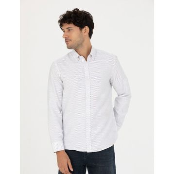 Pierre Cardin 50277458-VR013 Beyaz Desenli Erkek Gömlek