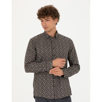 Pierre Cardin 50277745-VR046 Siyah Desenli Erkek Gömlek