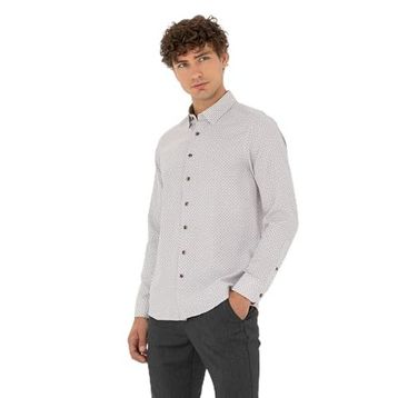 Pierre Cardin 50278869-VR029 Kahverengi Desenli Erkek Gömlek