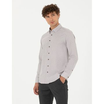 Pierre Cardin 50278869-VR029 Kahverengi Desenli Erkek Gömlek