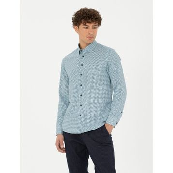 Pierre Cardin 50278869-VR152 Koyu Mint Desenli Erkek Gömlek