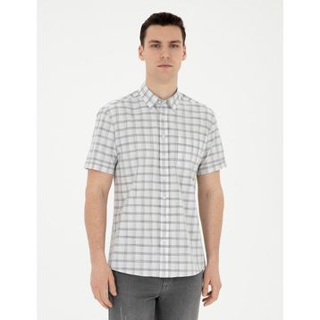 Pierre Cardin 50288566-VR024 Gri Kısa Kollu Erkek Gömlek