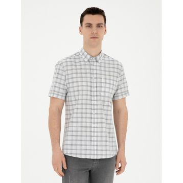 Pierre Cardin 50288566-VR024 Gri Kısa Kollu Erkek Gömlek
