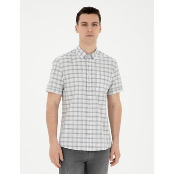 Pierre Cardin 50288566-VR024 Gri Kısa Kollu Erkek Gömlek