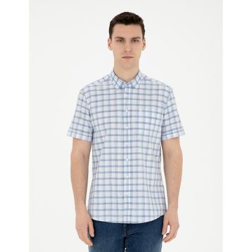 Pierre Cardin 50288566-VR032 Koyu Mavi Kısa Kollu Erkek Gömlek