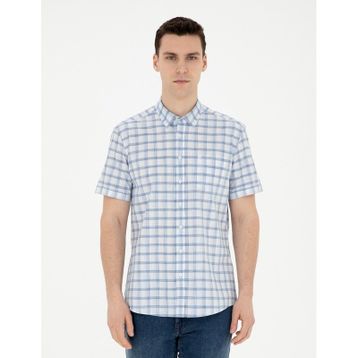 Pierre Cardin 50288566-VR032 Koyu Mavi Kısa Kollu Erkek Gömlek