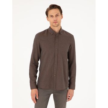 Pierre Cardin 50292248-VR029 Kahverengi Slim Fit Uzun Kollu Erkek Gömlek