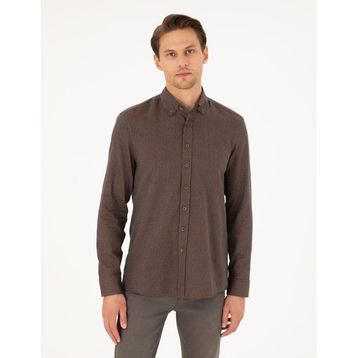 Pierre Cardin 50292248-VR029 Kahverengi Slim Fit Uzun Kollu Erkek Gömlek