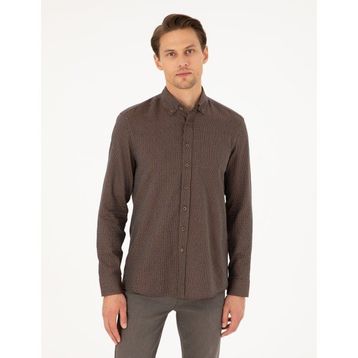 Pierre Cardin 50292248-VR029 Kahverengi Slim Fit Uzun Kollu Erkek Gömlek