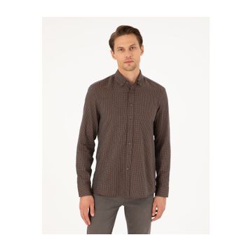 Pierre Cardin 50292248-VR029 Kahverengi Slim Fit Uzun Kollu Erkek Gömlek