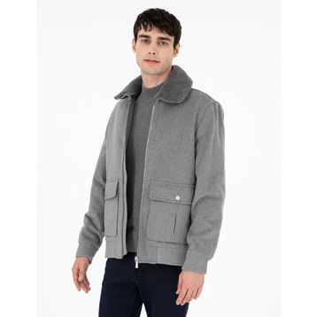 Pierre Cardin 50293328-VR024 Gri Yün Karışımlı Regular Fit Kaşe Erkek Mont