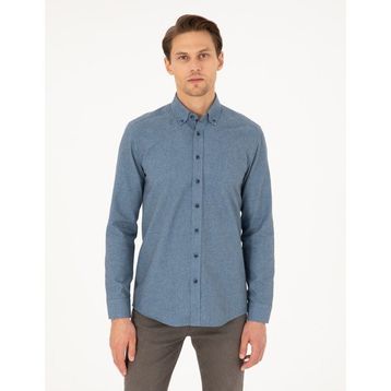 Pierre Cardin 50293756-VR036 Mavi Slim Fit Uzun Kollu Erkek Gömlek