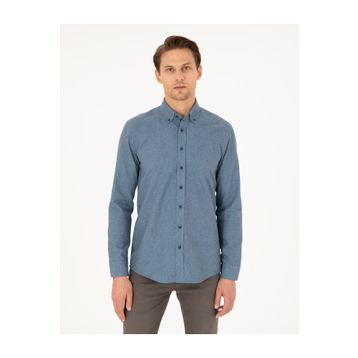 Pierre Cardin 50293756-VR036 Mavi Slim Fit Uzun Kollu Erkek Gömlek
