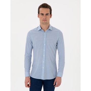 Pierre Cardin 50303897-VR036 Mavi Likralı Slim Fit Uzun Kollu Erkek Gömlek