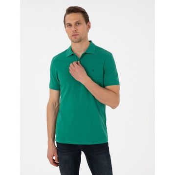 Pierre Cardin 50306448-VR054 Pamuk Polo Yaka Basic Yeşil Slim Fit Erkek T-shirt