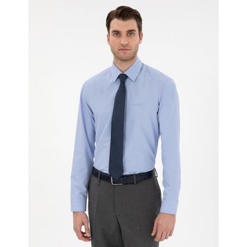 Pierre Cardin 50307297-VR036 Mavi Slim Fit Uzun Kollu Basic Erkek Gömlek
