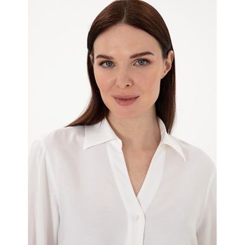 Pierre Cardin 50311566-VR013 Beyaz Comfort Fit Uzun Kollu Kadın Gömlek