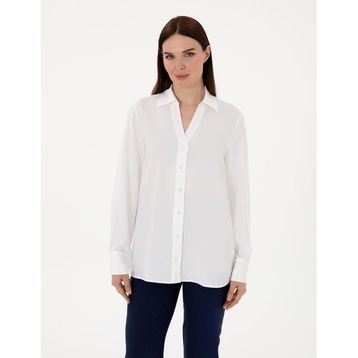 Pierre Cardin 50311566-VR013 Beyaz Comfort Fit Uzun Kollu Kadın Gömlek