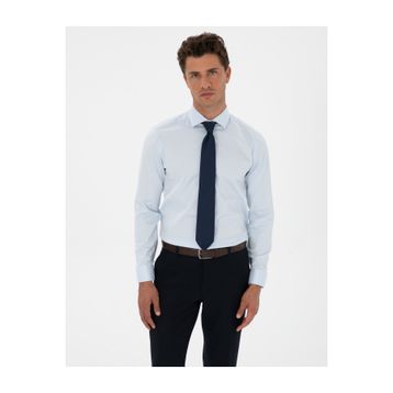 Pierre Cardin 50312330-VR003 Açık Mavi Armürlü Slim Fit Erkek Gömlek