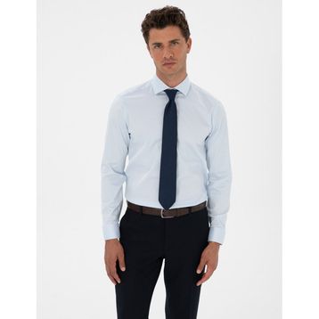 Pierre Cardin 50312330-VR003 Açık Mavi Armürlü Slim Fit Erkek Gömlek