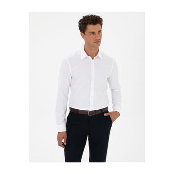 Pierre Cardin 50312330-VR013 Beyaz Armürlü Slim Fit Erkek Gömlek