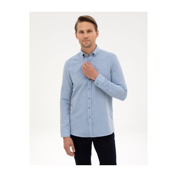Pierre Cardin 50316768-VR036 Mavi Slim Fit Dokulu Uzun Kollu Erkek Gömlek