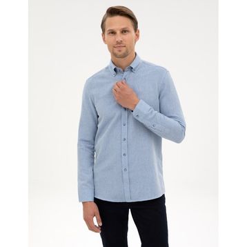 Pierre Cardin 50316768-VR036 Mavi Slim Fit Dokulu Uzun Kollu Erkek Gömlek