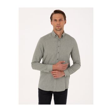 Pierre Cardin 50316768-VR054 Yeşil Slim Fit Dokulu Uzun Kollu Erkek Gömlek