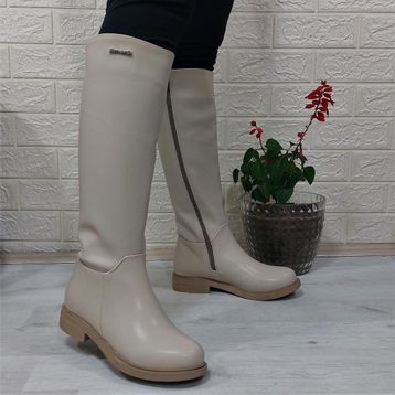 Pierre Cardin 52500 Krem Fermuarlı 43 cm İçi Kürklü Bayan Çizme