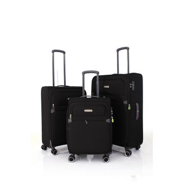 Pierre Cardin 6000 3'lü Set Siyah Ultra Light Hafif Lüx Kumaş Tekerlekli Valiz