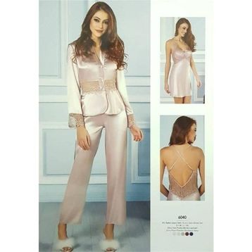 Pierre Cardin 6040 Pudra 6'lı Kısa Gecelik Sabahlık Çeyiz Set