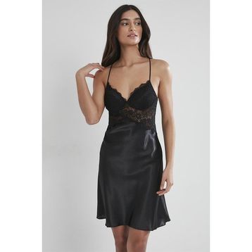 Pierre Cardin 608 Siyah Saten Güpürlü Gecelik