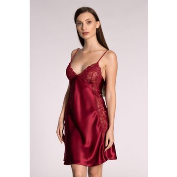 Pierre Cardin 624 Bordo Saten Kadın Dantelli Gecelik
