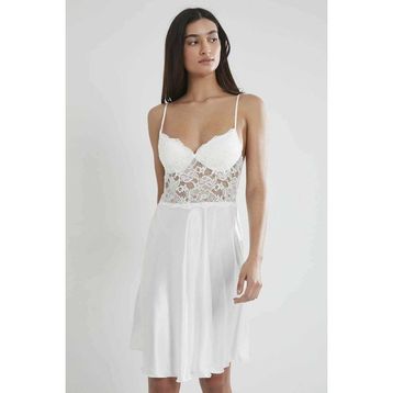 Pierre Cardin 627 Ekru Saten Dantelli Gecelik