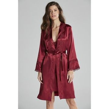 Pierre Cardin 6965 Bordo Altılı Saten Gecelik Sabahlık Takımı
