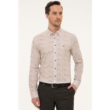 Pierre Cardin G021GL004.000.1112916 Kahverengi Slim Fit Uzun Kollu Erkek Gömlek
