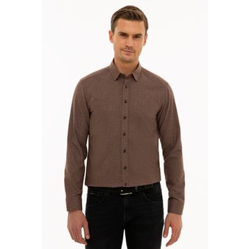 Pierre Cardin G021GL004.000.1112916 Kahverengi Slim Fit Uzun Kollu Erkek Gömlek