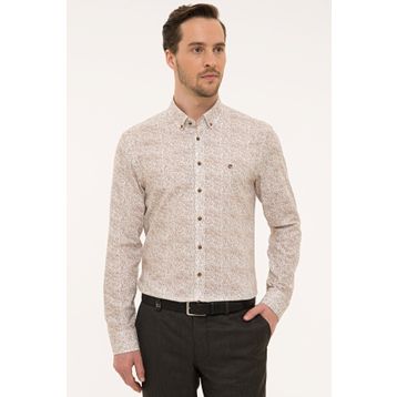 Pierre Cardin G021GL004.000.1112916 Kahverengi Slim Fit Uzun Kollu Erkek Gömlek