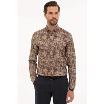 Pierre Cardin G021GL004.000.1112916 Kahverengi Slim Fit Uzun Kollu Erkek Gömlek