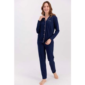 Pierre Cardin PC7717-S Classic Lacivert Kadın Gömlek Pijama Takımı