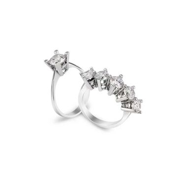 Pigado 925 Ayar Gümüş Swarovski Tek Taş + Beş Taş Yüzük Set