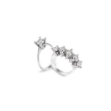 Pigado 925 Ayar Gümüş Swarovski Tek Taş + Beş Taş Yüzük Set