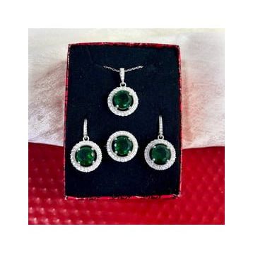Pigado 925 Ayar Gümüş Yeşil Zirkon Taşlı Set